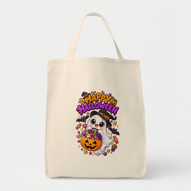 Süßer Halloween-Geist Candy-Kürbis Tragetasche (Vorne)