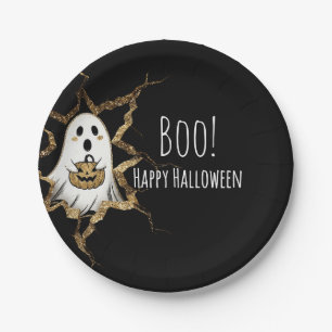 Süßer Halloween-Geist Faux-Glitter Pappteller