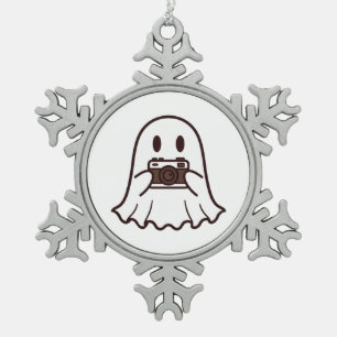 Süßer Halloween-Geist Fotograf Schneeflocken Zinn-Ornament