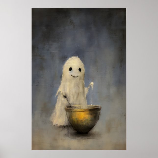 Süßer Halloween-Geist Halloween, Antikes Öl Poster (Vorne)