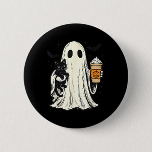 Süßer Halloween-Geist hält schwarze Katze Fall Kaf Button