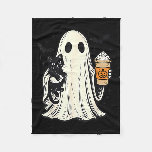 Süßer Halloween-Geist hält schwarze Katze Fall Kaf Fleecedecke (Vorderseite)