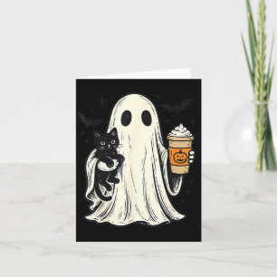 Süßer Halloween-Geist hält schwarze Katze Fall Kaf Karte
