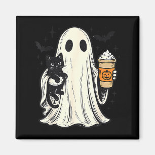 Süßer Halloween-Geist hält schwarze Katze Fall Kaf Magnet