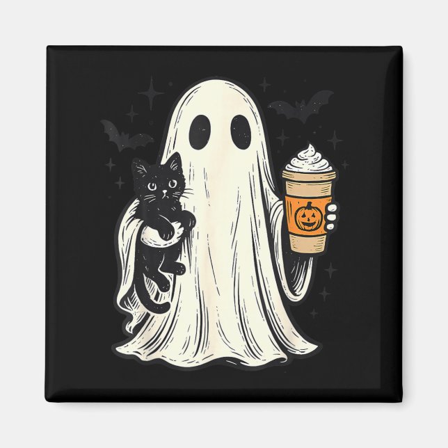 Süßer Halloween-Geist hält schwarze Katze Fall Kaf Magnet (Vorne)