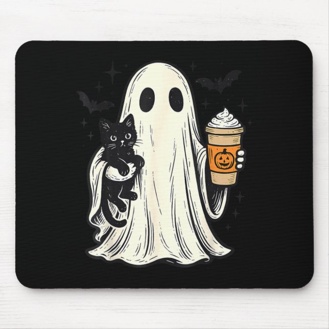 Süßer Halloween-Geist hält schwarze Katze Fall Kaf Mousepad (Vorne)