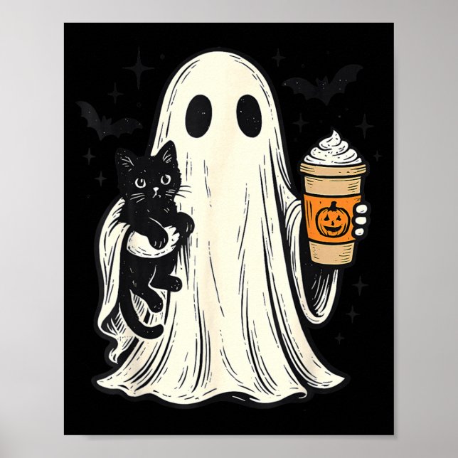 Süßer Halloween-Geist hält schwarze Katze Fall Kaf Poster (Vorne)