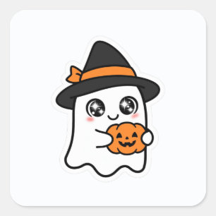 Süßer Halloween-Geist Hexe Kürbis Quadratischer Aufkleber