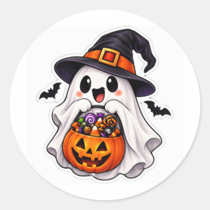 Süßer Halloween-Geist Hexe Kürbis Süßigkeiten Runder Aufkleber