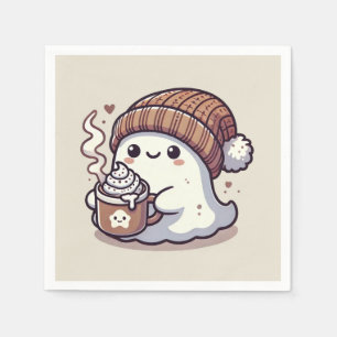 Süßer Halloween-Geist im Herbst-Beanie und heißer Serviette