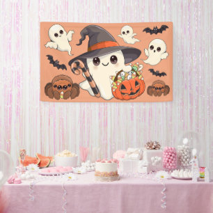 Süßer Halloween-Geist im Kawaii-Stil Banner