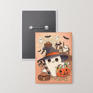 Süßer Halloween-Geist im Kawaii-Stil Button