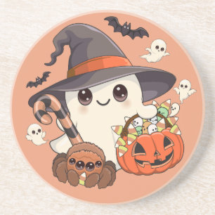 Süßer Halloween-Geist im Kawaii-Stil Getränkeuntersetzer