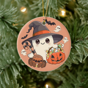 Süßer Halloween-Geist im Kawaii-Stil Keramik Ornament