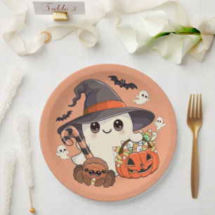 Süßer Halloween-Geist im Kawaii-Stil Pappteller