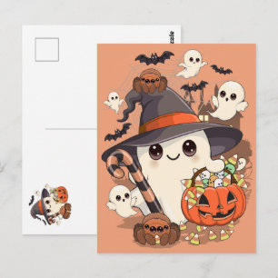 Süßer Halloween-Geist im Kawaii-Stil Postkarte