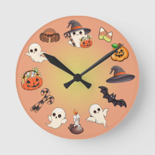 Süßer Halloween-Geist im Kawaii-Stil Runde Wanduhr