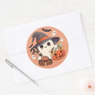 Süßer Halloween-Geist im Kawaii-Stil Runder Aufkleber