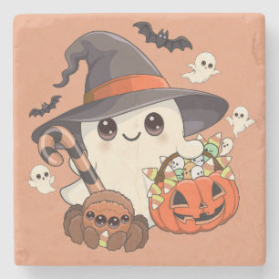 Süßer Halloween-Geist im Kawaii-Stil Steinuntersetzer