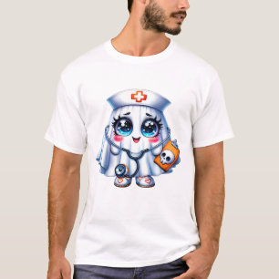 Süßer Halloween-Geist in der Uniform einer Kranken T-Shirt