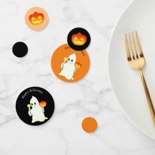 Süßer Halloween-Geist, Kürbis auf Schwarz und Oran Konfetti