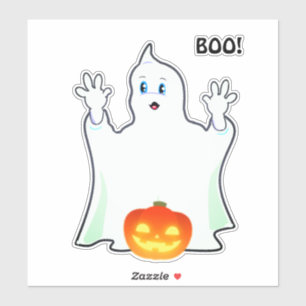 Süßer Halloween-Geist & Kürbis Aufkleber