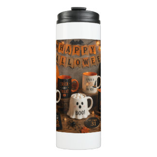 Süßer Halloween-Geist & Kürbis-Frostglas-Kerze Thermosbecher