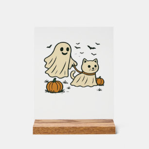 Süßer Halloween-Geist Laufender Geist Katzen Klass Acrylschild