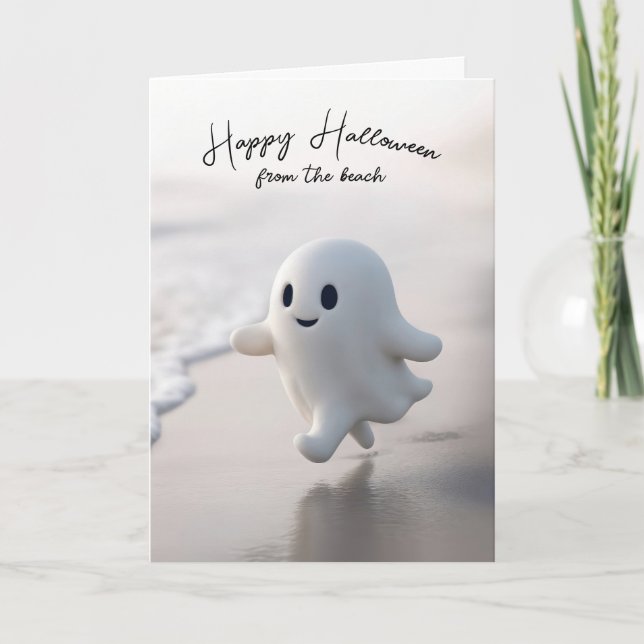 Süßer Halloween-Geist läuft am Strand Karte (Vorderseite)