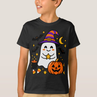 Süßer Halloween-Geist mit Hexenhut, Kürbis & Muh T-Shirt