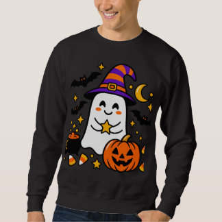 Süßer Halloween-Geist mit Hexenhut, Kürbis Sweatshirt