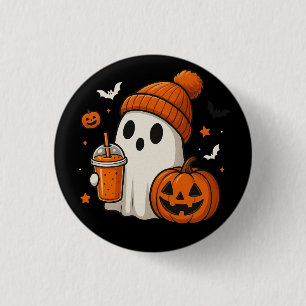 Süßer Halloween-Geist mit Kürbis und Getränk Button