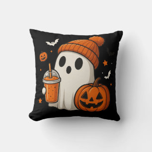 Süßer Halloween-Geist mit Kürbis und Getränk  Kissen