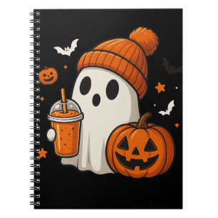 Süßer Halloween-Geist mit Kürbis und Getränk Notizblock