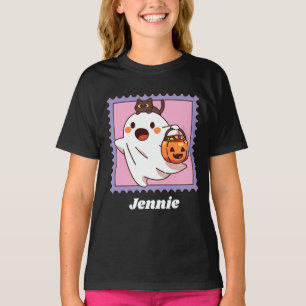 Süßer Halloween-Geist Schwarze Katze Kürbis Namen T-Shirt