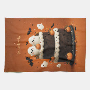 Süßer Halloween-Geisterkuchen Ein kleines Buh Geschirrtuch