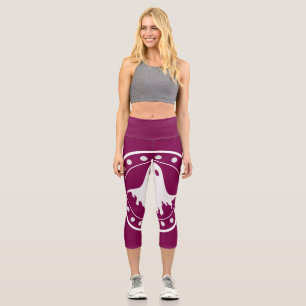 Süßer Halloween-Gruselgeist Orange & Weiß Capri Leggings