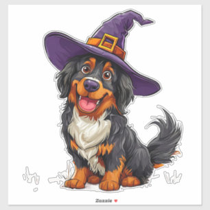 Süßer Halloween-Hund mit Magierhut-Kostüm Aufkleber