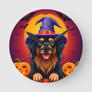 Süßer Halloween-Hund Runde Wanduhr
