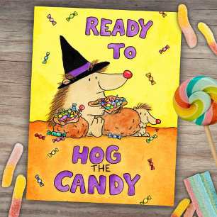 Süßer Halloween-Igel, bereit, die Süßigkeiten zu h Postkarte