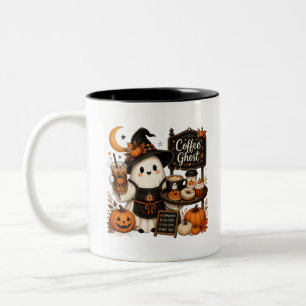 Süßer Halloween-Kaffe-Geist-Hexen-Barista-Herbst Zweifarbige Tasse
