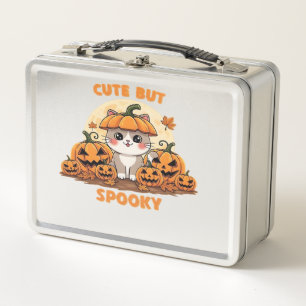 Süßer Halloween-Kater mit Kürbissen � Kawaii Gruse Metall Brotdose