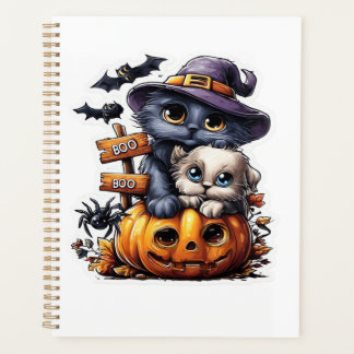 Süßer Halloween-Katzen-Aufkleber � Hexenhut, Kürbi Planer