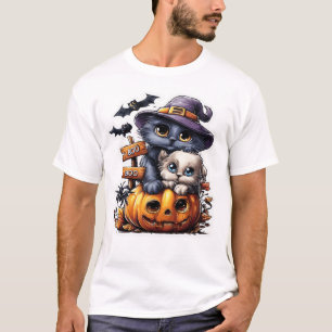 Süßer Halloween-Katzen-Aufkleber � Hexenhut, Kürbi T-Shirt
