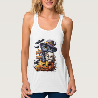 Süßer Halloween-Katzen-Aufkleber � Hexenhut, Kürbi Tank Top