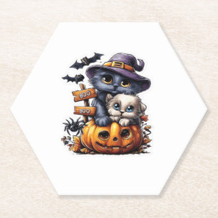 Süßer Halloween-Katzen-Aufkleber � Hexenhut, Kürbi Untersetzer