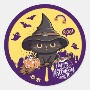 Süßer Halloween-Katzen-Aufkleber Runder Aufkleber