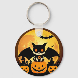 Süßer Halloween-Katzen-Charakter mit Kürbissen Schlüsselanhänger