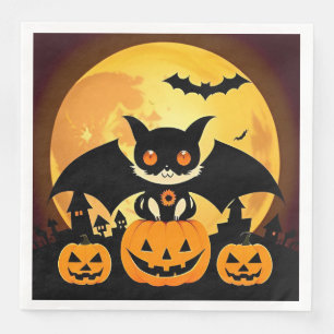 Süßer Halloween-Katzen-Charakter mit Kürbissen Serviette