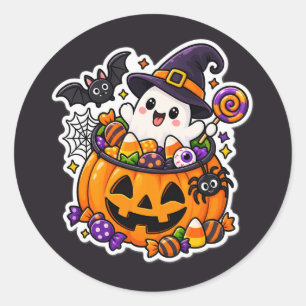 Süßer Halloween Kawaii Gruseliger Geist Kürbis Runder Aufkleber
